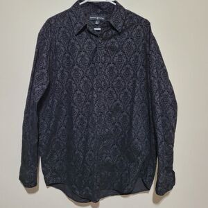 Beverly Hills Polo Club Mens Black Velvet Design Long Sleeve Button Up Shirt